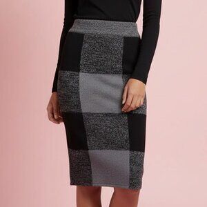 🖤 Chic Knit Buffalo Check Pencil Skirt - Asymmetric Zipper